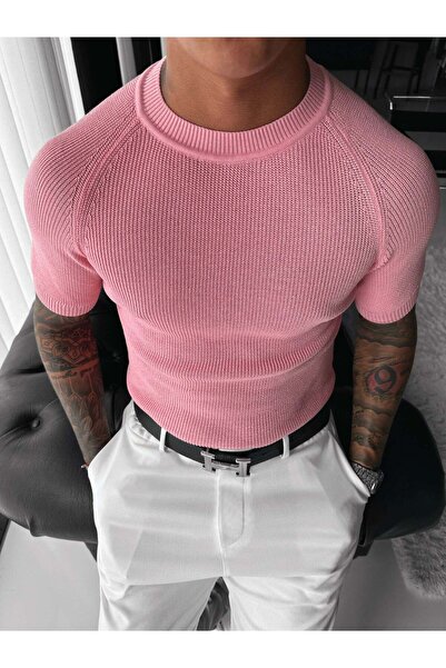 elkumoda Ανδρικό πλεκτό μπλουζάκι με λεπτή γραμμή εφαρμογής, ριγέ, πλεκτό καλ...