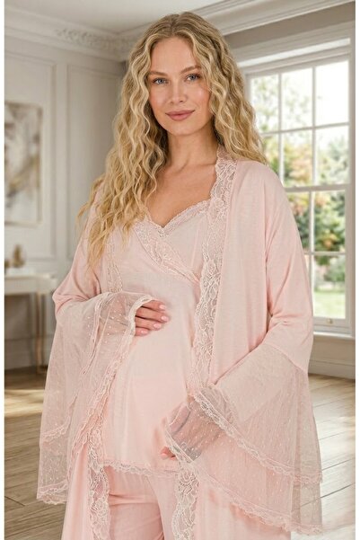 Lohusa Homewear New Season Powder Maternity Premium Lace Detailed Stylish Lon...