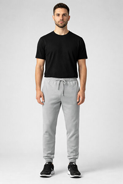 Erkek Açık Gri Eşofman Altı Slim Fit Spor Jogger Lastikli Paça Günlük Spor Pantolon