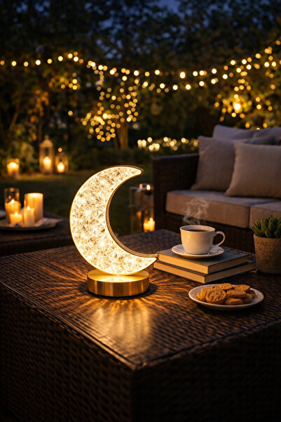 newar Hilal Ay Model Kristal LED Masa Lambası Dokunmatik 3 Renk Işık Modlu Şa...