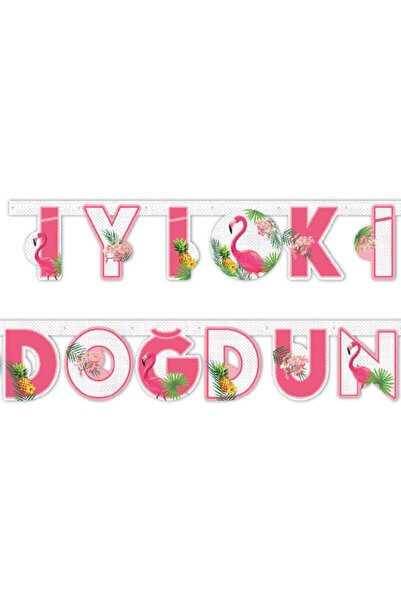 İrem Parti Dükkanı Flamingo Themed Happy Birthday Text 2 m