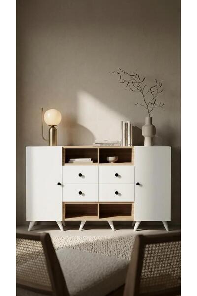 Projemob Miramob 2 Kapaklı 4 Çekmeceli ve 4 Bölmeli Geniş Şifonyer Antre Ünit...