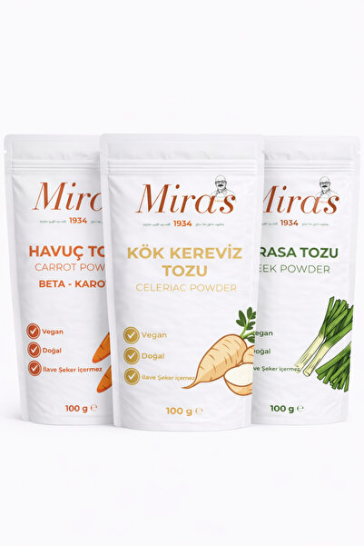 Miras 1934 Sebze Paketi - Havuç Tozu - Kök Kereviz Tozu - Pırasa -300 g - 100...