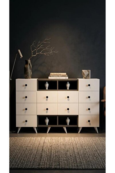 Projemob Miramob 12 Çekmeceli ve 4 Bölmeli Modern Dev Şifonyer Geniş Konsol S...