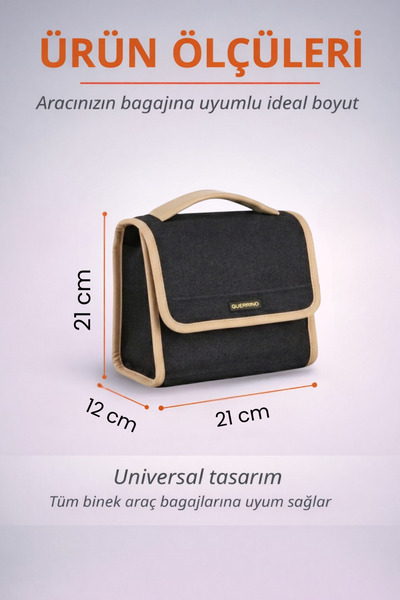 e-biz Oto Bagaj Organizer Bagaj Çantası S Boy Kaymaz Cırt Bantlı Velur Kompakt Düzenleyici