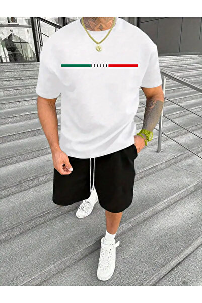 puolikuu Men's Oversized Tracksuit with Shorts - Itaylya Shorts Printed T-Shi...