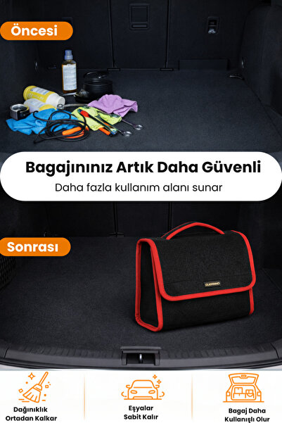 e-biz Oto Bagaj Organizer Bagaj Çantası M Boy Kaymaz Cırt Bantlı Velur Kompakt Düzenleyici