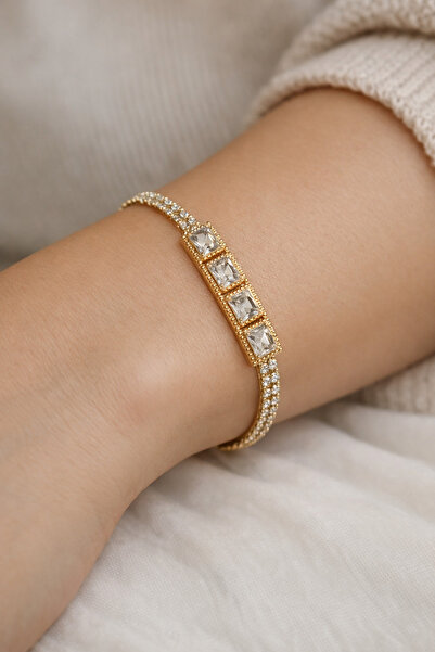 TUTU DESİGN سوار نسائي من الزركون مرصّع بالأحجار بلون ذهبي - مجوهرات أنيقة ور...