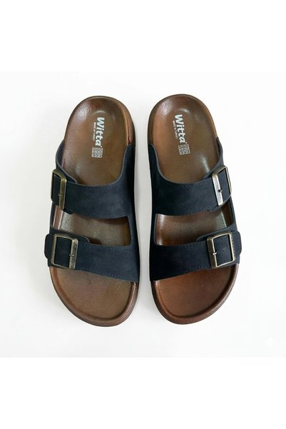 Witta Men's Double Buckled Black Color Comfortable Slipper Daily Non-Slip Sole Summer Slipper 42-45