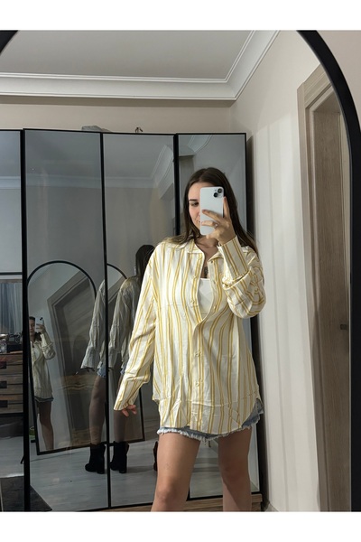 ELA ZR Model Kalın Manşet Sarı Çizgili Gömlek