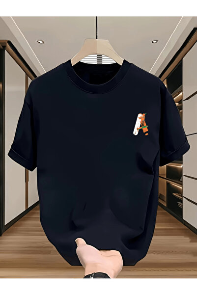 one button Designul literelor A cu imprimeu Premium supradimensionat tricou