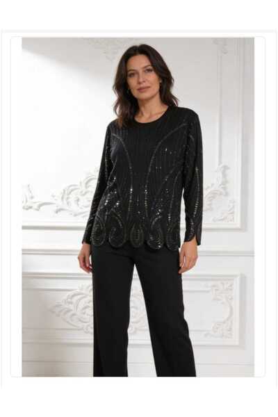 MODA Likralı Taşlı Penye Bluz