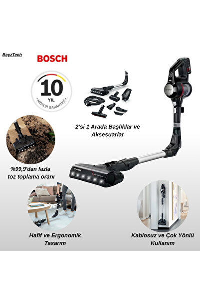 Bosch Kablosuz Şarjlı Süpürge – Güçlü Motor & 40 dk Kesintisiz Temizlik + Bey...