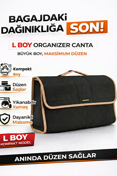 e-biz Oto Bagaj Organizer Bagaj Çantası L Boy Kaymaz Cırt Bantlı Velur Kompakt Düzenleyici