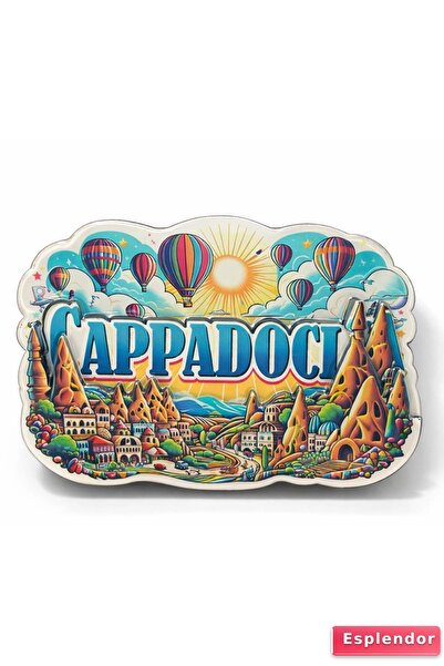 esplendor Kapadokya Temalı Ahşap Buzdolabı Magneti Model 1