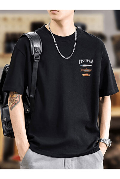 one button Bay Fısherman Göğüs cu imprimeu Premium supradimensionat tricou