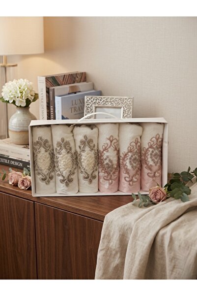 Vandore Home 6'lı Premium Nakışlı Pamuklu Mutfak El Havlusu Seti - 30x50 cm -...