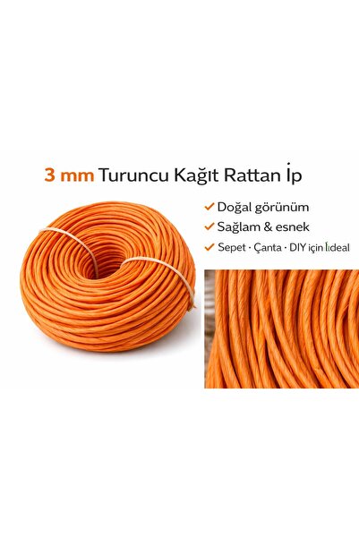 Mady Aksesuar Kraft Yarn, Orange Color, Ç Bag Basket Weaving Yarn, 3mm 500 Grams