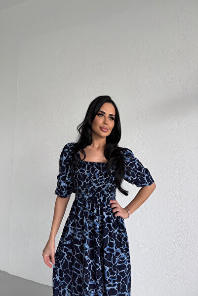 LİLA İSTANBUL decolteu pătrat Rochie cu mâneci tip pepene verde viscoză Mater...