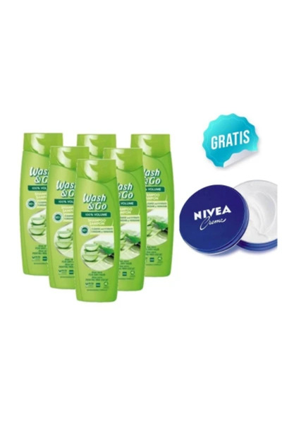 WASH&GO Promo Pack 6 X Aloe Vera Shampoo 360ml + FREE Nivea Moisturizing Crea...