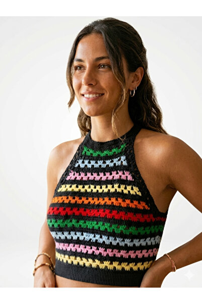 MEGA Megahan boutique yazlik el orgu renkli tig isi crop bluz