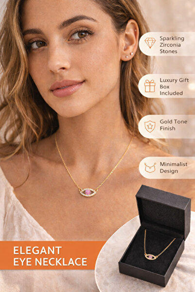 OEM Γυναικείο κολιέ με μάτι και κρύσταλλο - κομψή χρυσή αλυσίδα, μοντέρνο κολ...