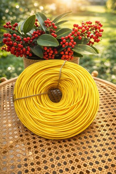 Mady Aksesuar Kraft Yarn, Yellow Color, Ç Bag Basket Weaving Yarn, 3mm 500 Grams