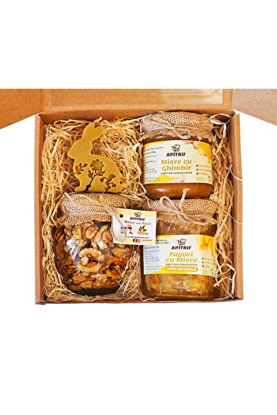 APITRIF Cadou de Paște cu miere, fagure de miere și lumânare din ceară de albine