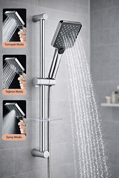 Ahlez Sürgülü Krom Yağmurlama Tuşlu 3 Fonksiyonlu Aqua Model Duş Seti