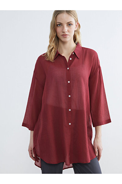 LC Waikiki Rochie de plajă pentru femei Claret Red guler de cămașă