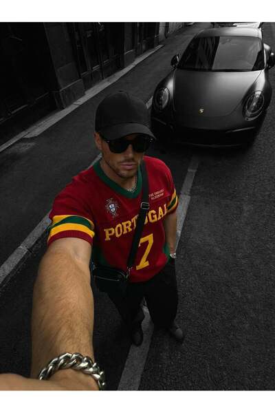 elkumoda Ανδρικό πλεκτό μπλουζάκι με λαιμόκοψη V και κέντημα, φαρδιά γραμμή, ...