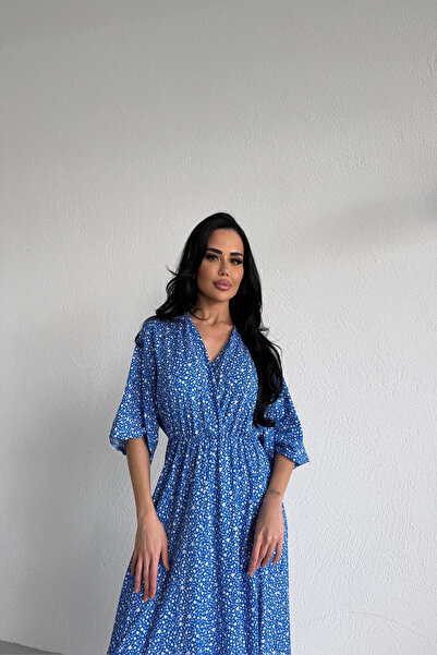 LİLA İSTANBUL Double-breasted Collar Floral Patterned Summer Dress