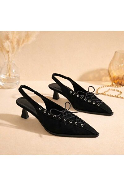 CİMİLİ SHOES Women's Encapsulated Lace Detailed Pointed Toe Low Heel Shoes