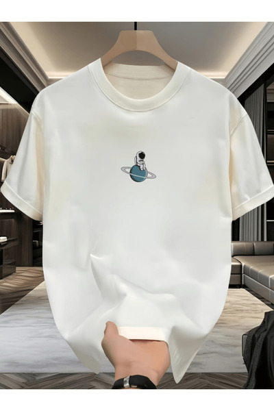 one button Domnul Astronaut cu imprimeu Premium supradimensionat tricou