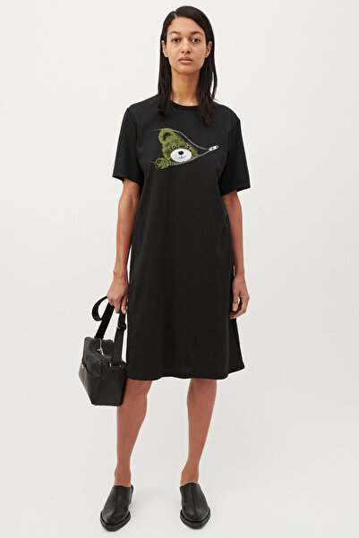 ROCKANDROLL Zippered Teddy Black Short Sleeve Above Knee Medium Length Combed...