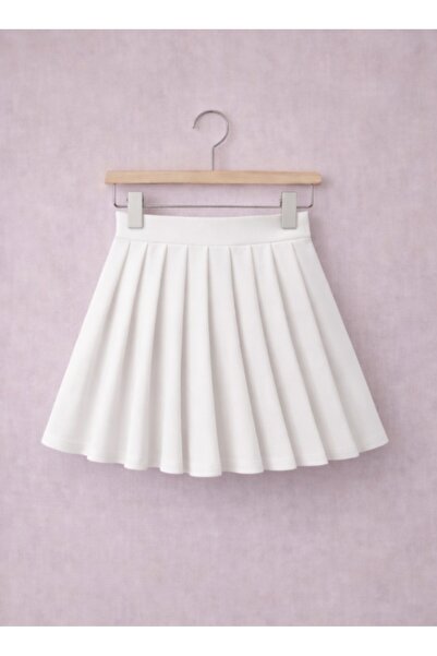 CARABO MODA Girl's Pleated Flared Skirt with Elastic Waistband