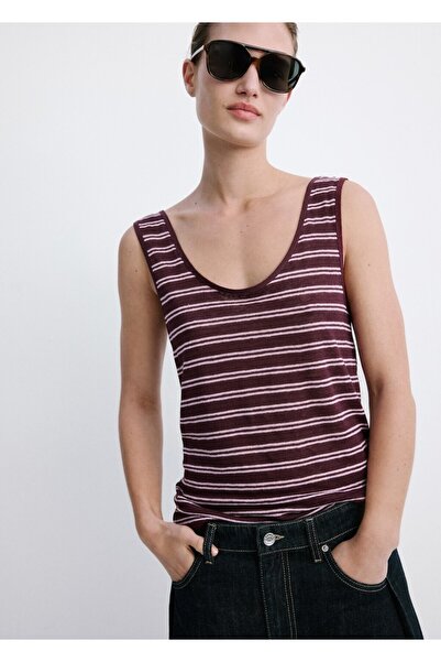 MANGO Woman Çizgili keten bluz