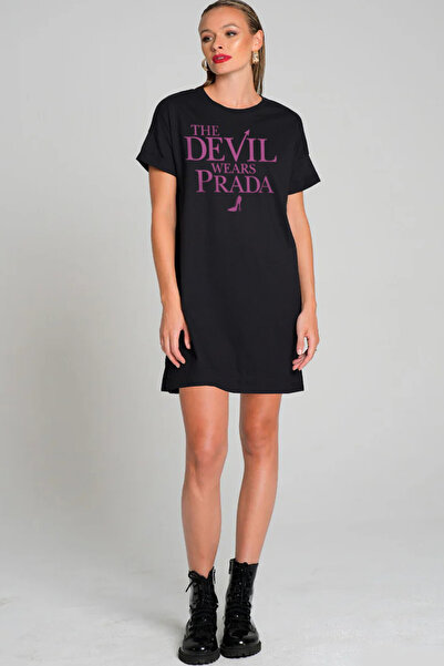 ROCKANDROLL Brand Sever Black Short Sleeve Combed Cotton Women's T-Shirt Dress