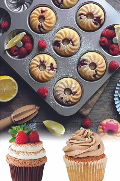 TeknoEser 12'li Metal Yapışmaz Muffin Kek Kalıbı (26.5CM*35CM)