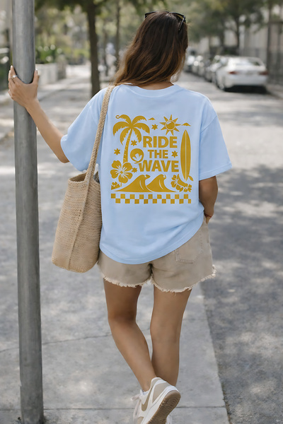 ArtYus Ride the Wave Surf Printed Unisex Oversized T-Shirt - Pack of Cotton C...