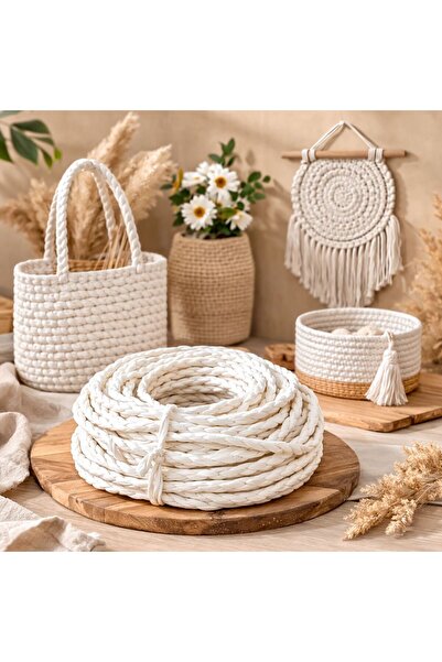 Mady Aksesuar Kraft Yarn, Hair Braiding, White Color, Ç Bag Basket Weaving Ya...