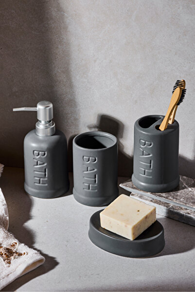 Perotti طقم حمام من WELL BATH مكون من 4 قطع من الخزف الحجري بلون الأنثراسايت