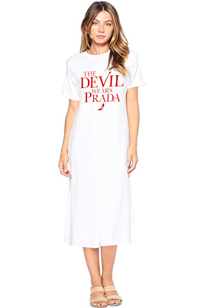 ROCKANDROLL Brand Sever White Crew Neck Short Sleeve Combed Cotton Long Dress
