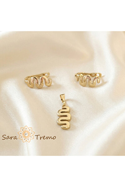 SaraTremo Set cercei și pandantiv cu model șarpe - placat cu 14k