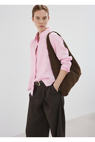 MANGO Woman Düz kesim keten gömlek