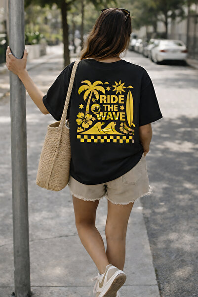 ArtYus Ride the Wave Surf Printed Unisex Oversized T-Shirt - Pack of Cotton C...