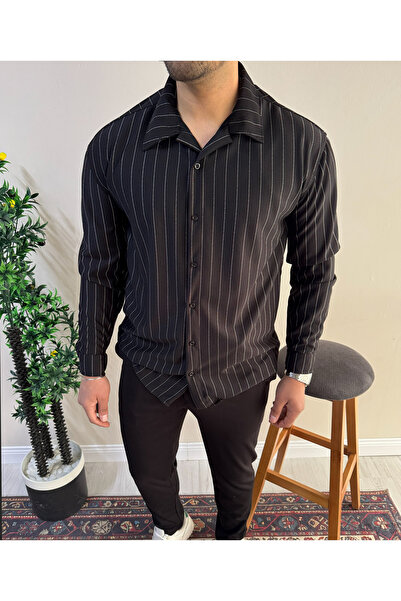 blucombin Men's Striped Crepe Shirt Long Sleeve