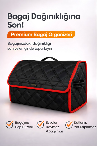 e-biz Bagaj Çantası Oto Bagaj Organizer Çift Kat Deri Su Geçirmez Kaymaz Katl...