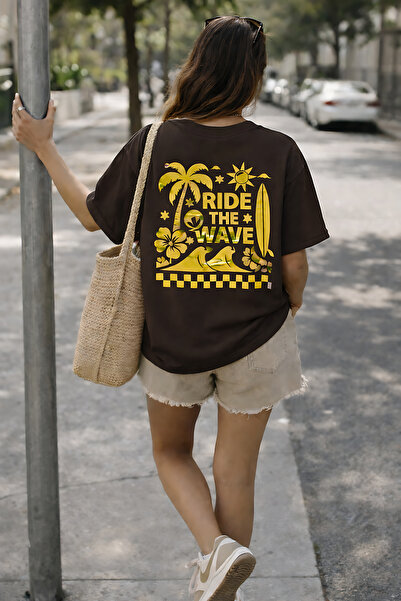 ArtYus Ride the Wave Surf Printed Unisex Oversized T-Shirt - Pack of Cotton C...