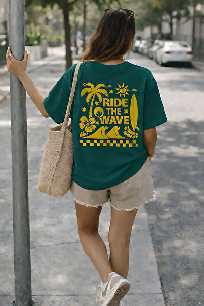 ArtYus Ride the Wave Surf Printed Unisex Oversized T-Shirt - Pack of Cotton C...